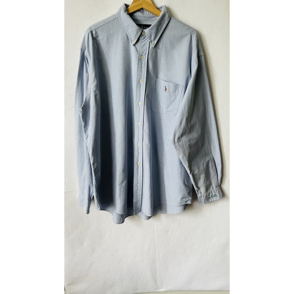 Ralph Lauren Men's Polo Shirt Size XXL Long Sleeve Light Blue Solid Cotton Pony